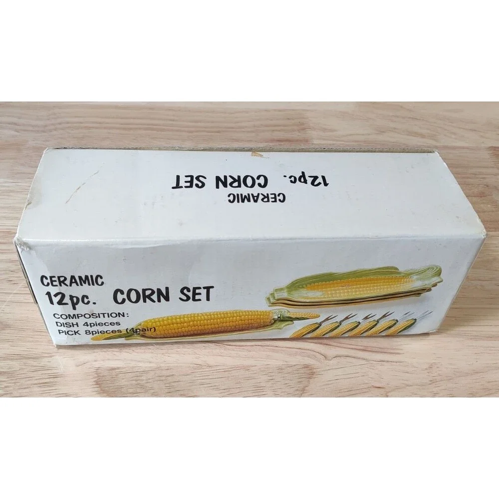 Vintage Corn on the Cob Serving Dishes with Corn Holders Made in Japan With Box